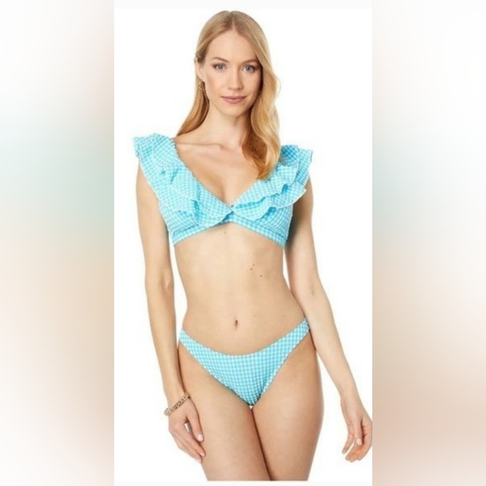Lilly Pulitzer sz8 Turquoise Oasis Crinkle Gingham Bikini Set